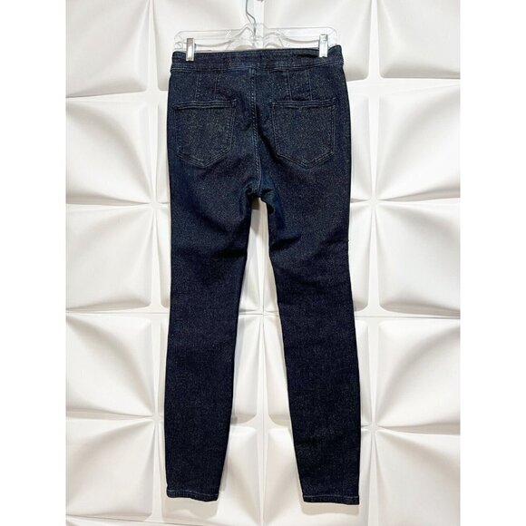 Pilcro Anthropologie Sz 26 High Rise Dark Blue Denim Gold Shimmer Legging Jeans - Picture 6 of 12